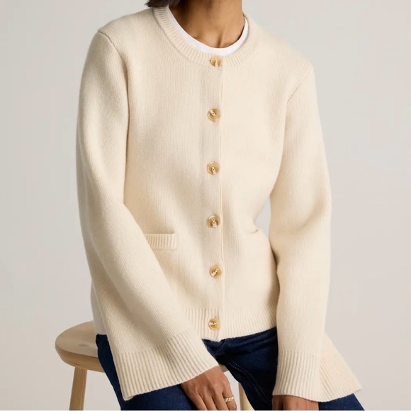 ✨ NWT! QUINCE Women's Mongolian Cashmere Structured Cardigan Sweater | Ivory | M - Picture 2 of 14